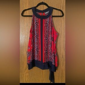 Soho Paisley Print Sleeveless Top, Red & Blue, Size Medium